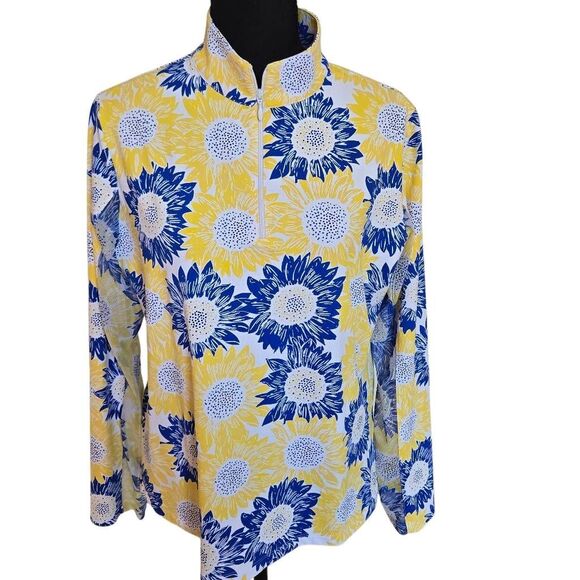 IBKUL Womens Sunflower Print UPF50+ Long Sleeve Athletic Top Yellow Blue Large - Picture 1 of 12